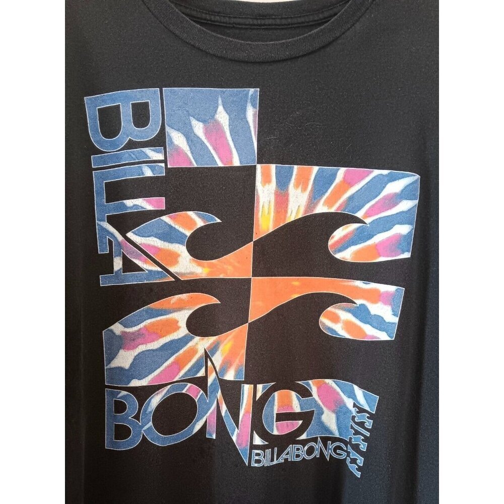 BILLABONG Tie Dye Logo Graphic Tee T-shirt XL Black Surf Beach Hippie EUC - Picture 3 of 5
